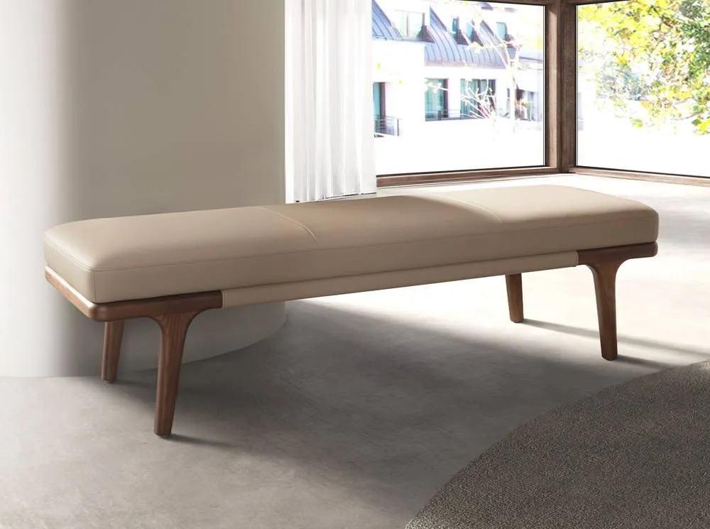 Angel Cerda Mink Leatherette Bench Walnut Legs, 1625043 cm in Beige 3