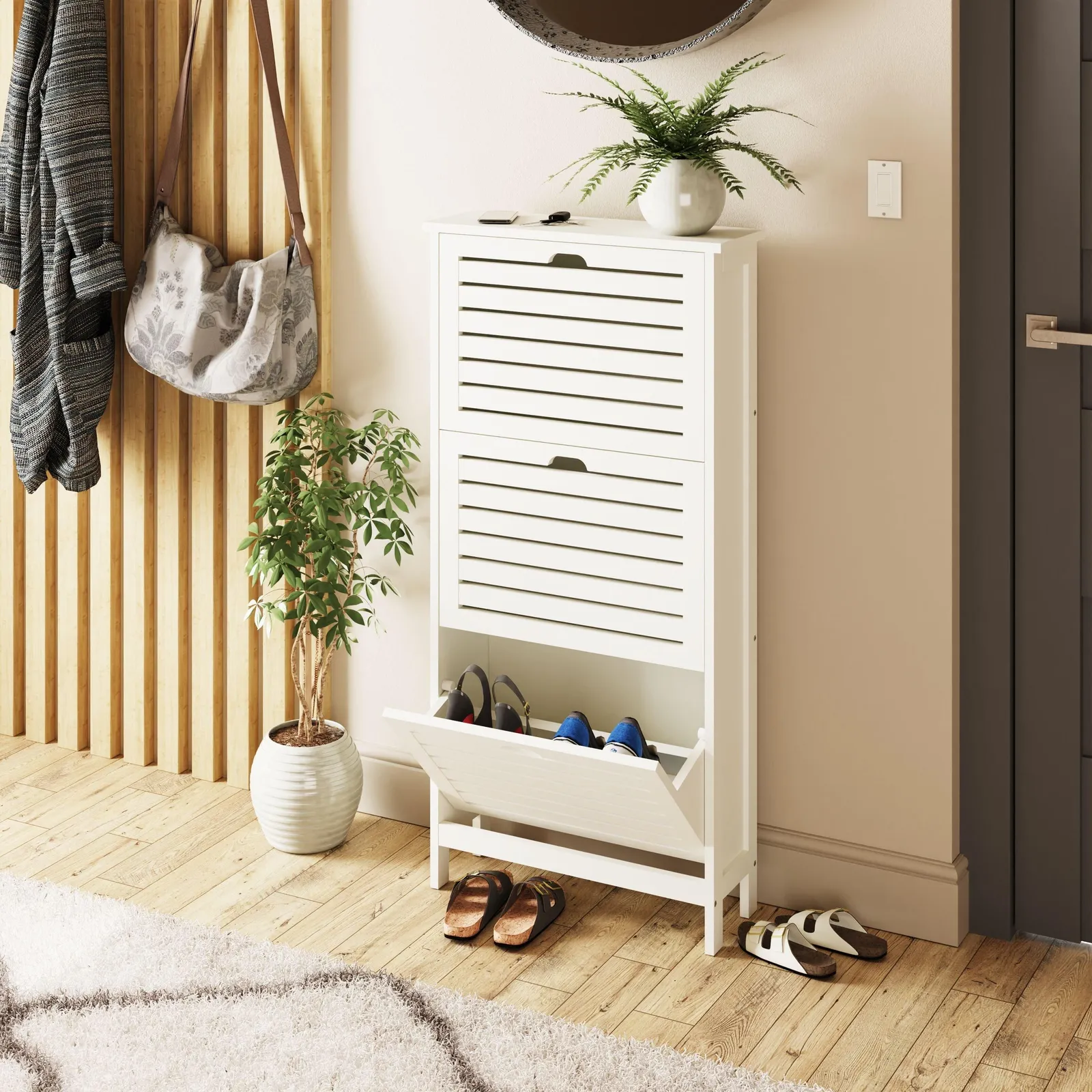 GFW Bergen Three Tier Shoe Cabinet in White 2