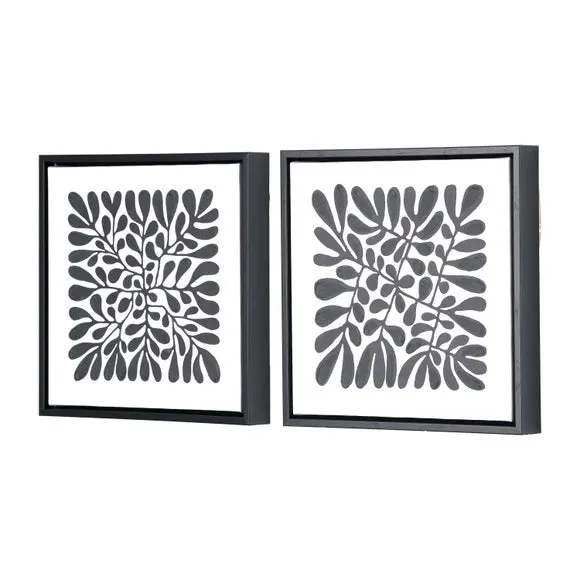 Set of 2 Black Leaf Print Square Framed Canvases 2
