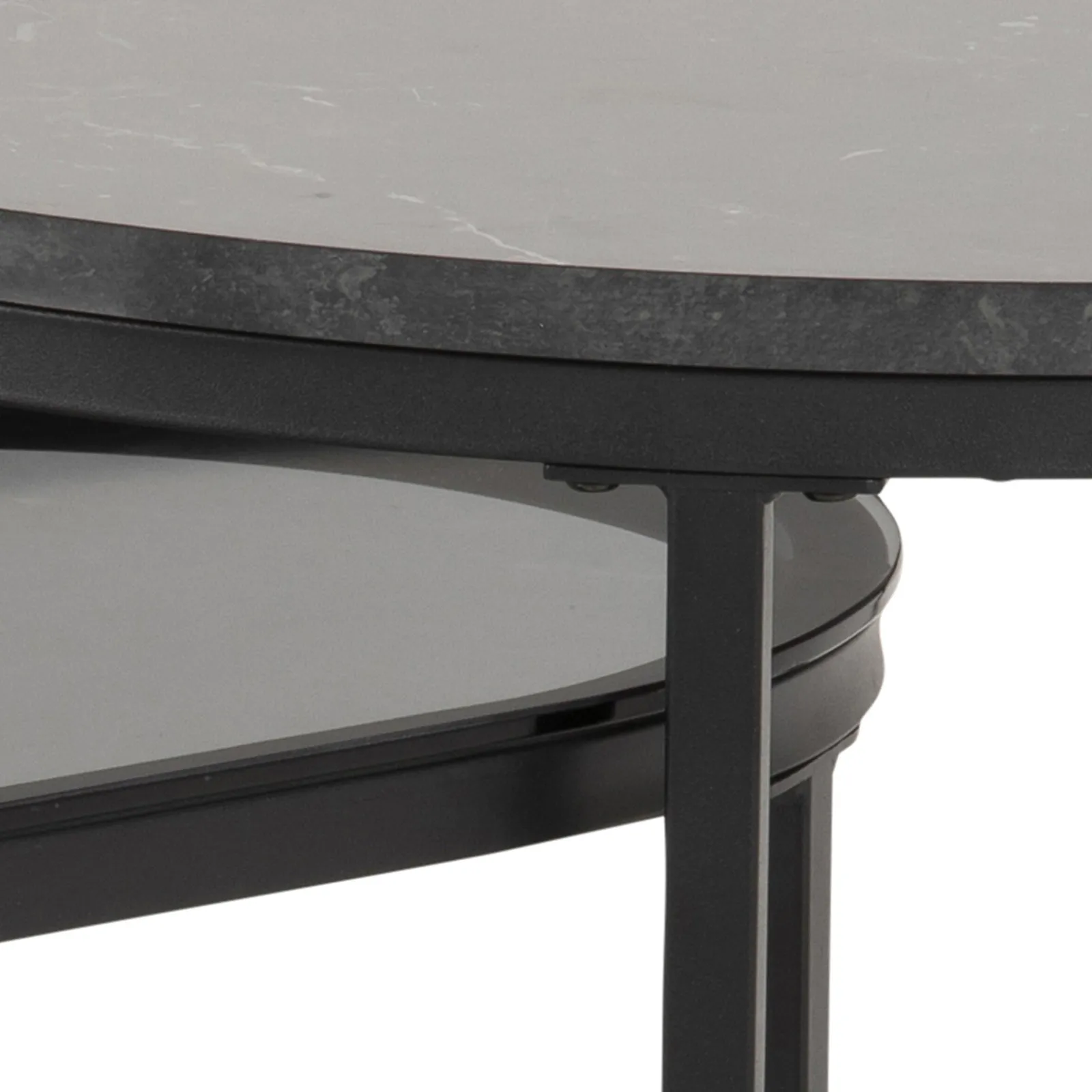 Furniture To Go Spiro Round/Oval Coffee Table Set with Black Marble/Smoked Melamine Glass Top 6