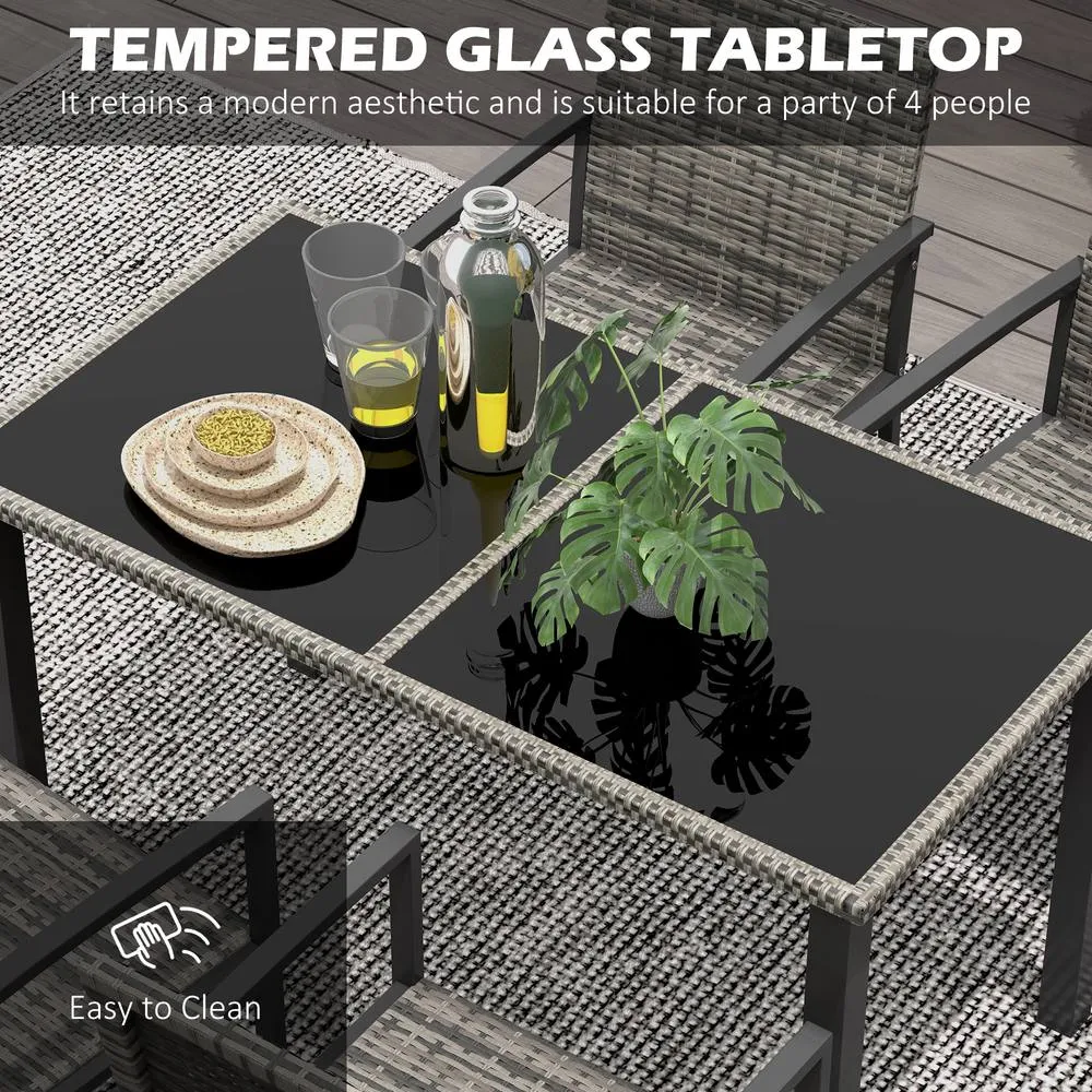 OUTSUNNY 4 Seater Rattan Garden Furniture Set w/ Glass Tabletop in Mid Grey 6