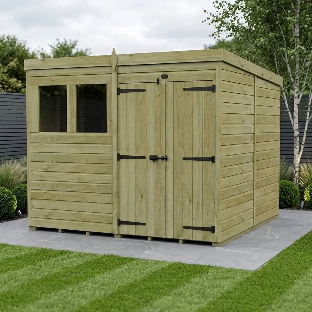 Buttercup Farm 8ft x 10ft Pent Garden Shed Double Door With Windows - Timber in Brown 2