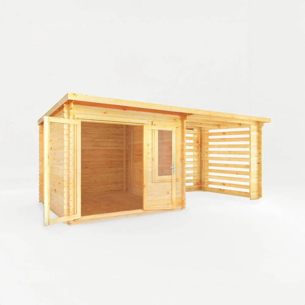 Mercia 6 x 3 m Elite Pent 28 mm Log Cabin with Slatted Area in Light Tan 2