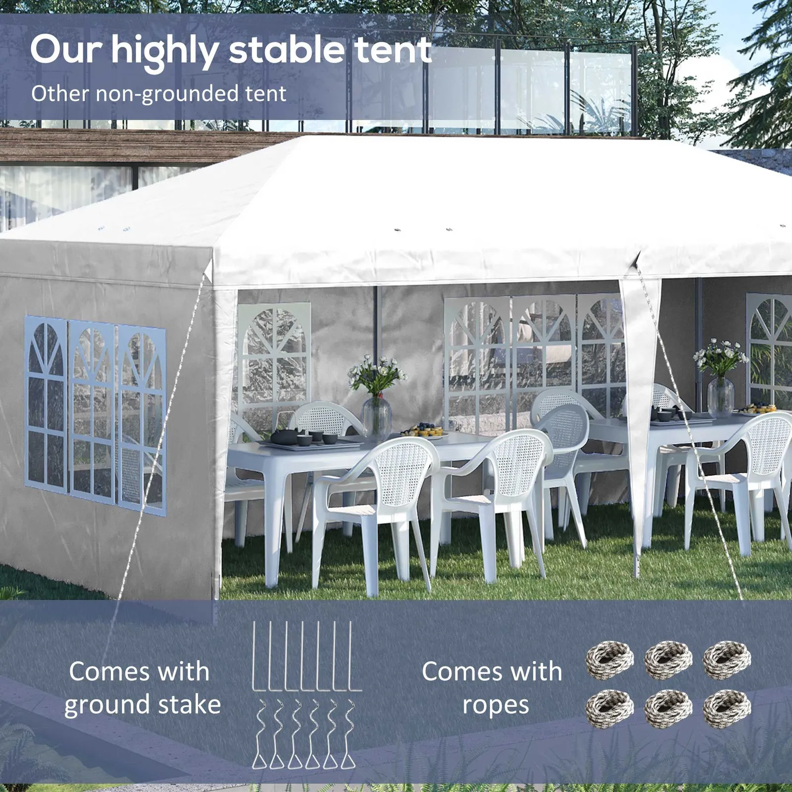 OUTSUNNY 3 x 6m Garden Pop Up Gazebo, Height Adjustable in White 6
