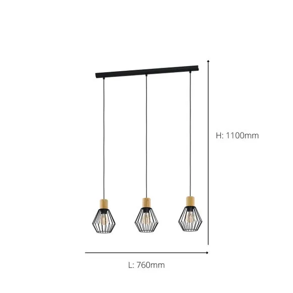 EGLO Palmorla Wire 3 Light Diner Ceiling Light 4