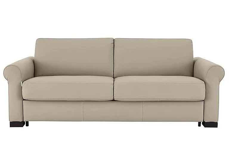Alcova 3 Seater Leather Sofa Bed with Scroll Arms - Torello Fango
