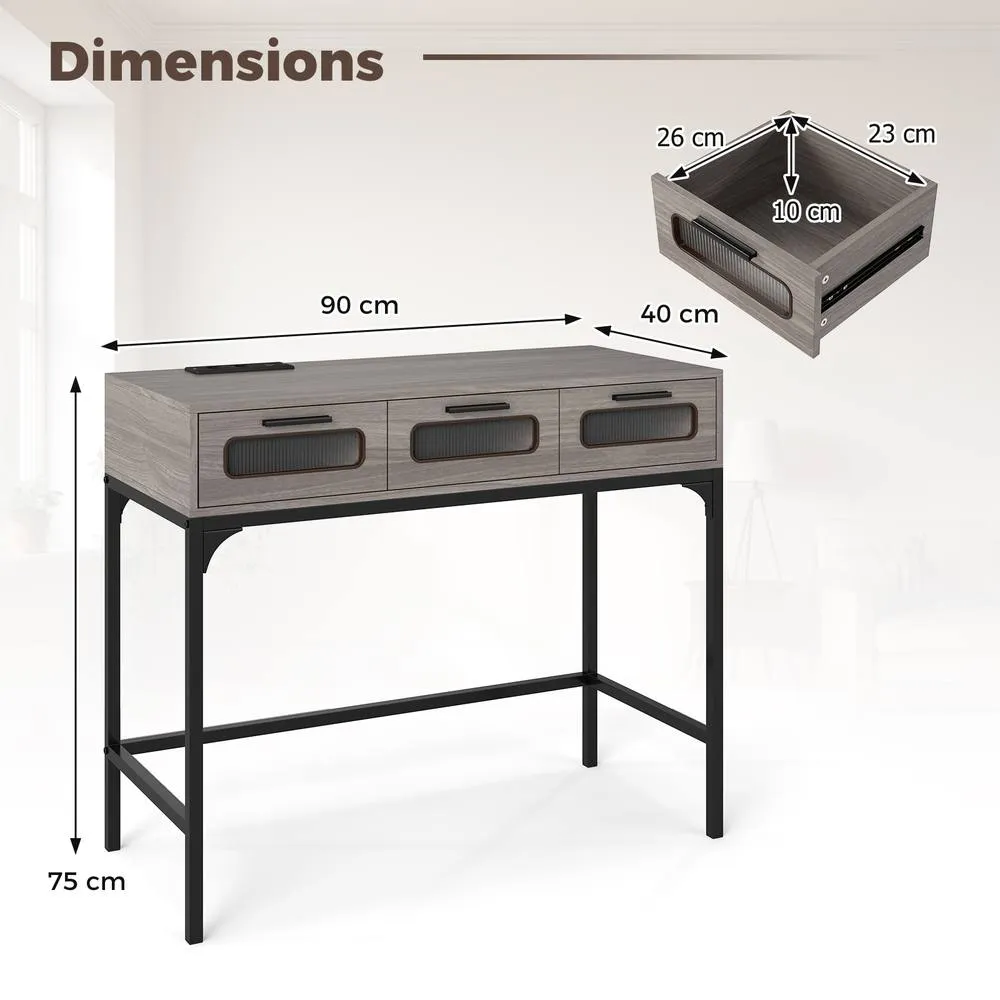 Costway Console Table with LED Lights & Charging Station in Grey 3