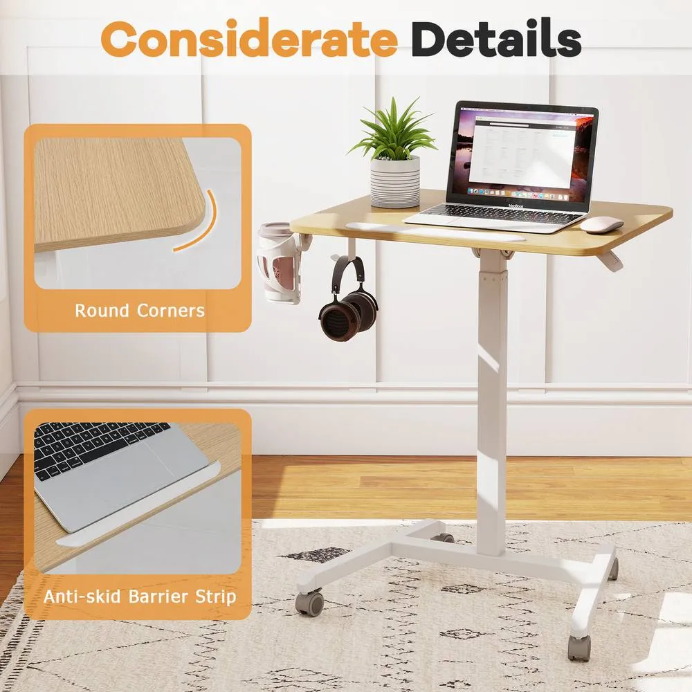 Costway Foldable Mobile Standing Desk Rolling Laptop Desk-Natural in Natural 3