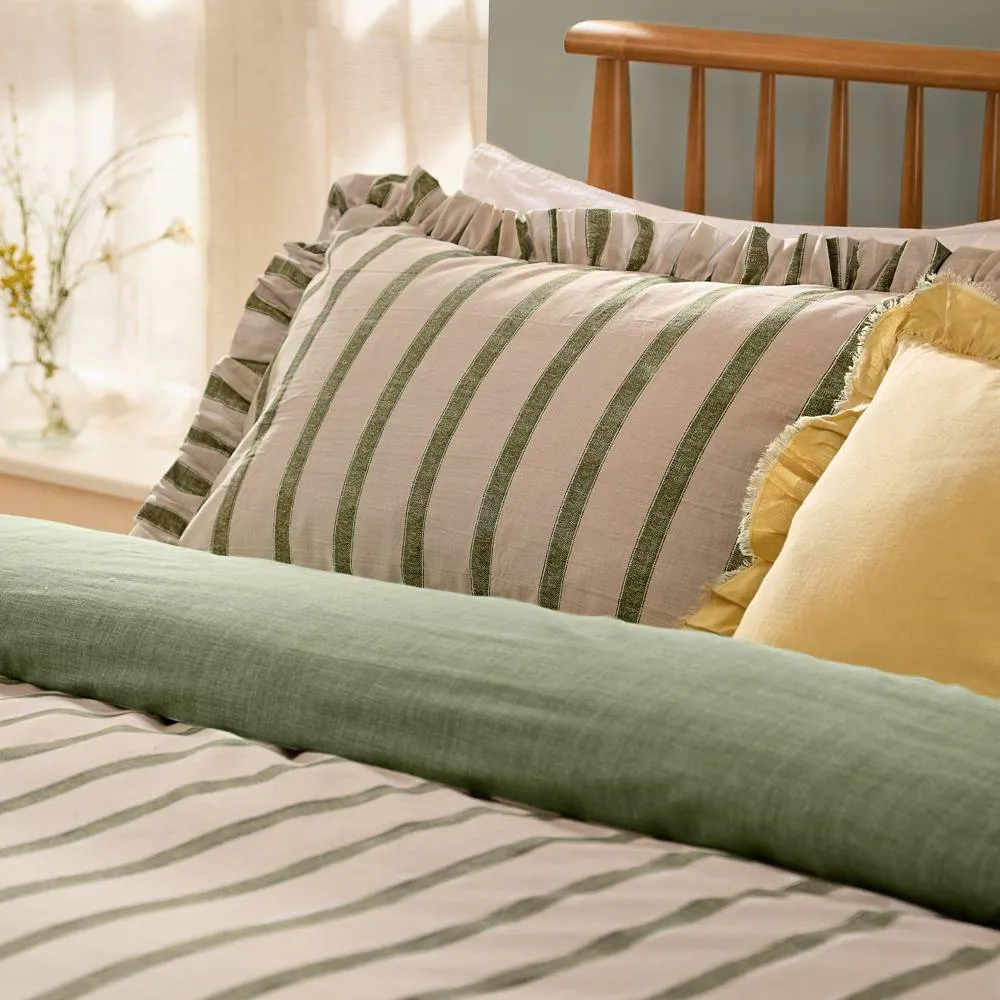 Wylder Connie Striped Ruffle Duvet Cover Set in Green 2