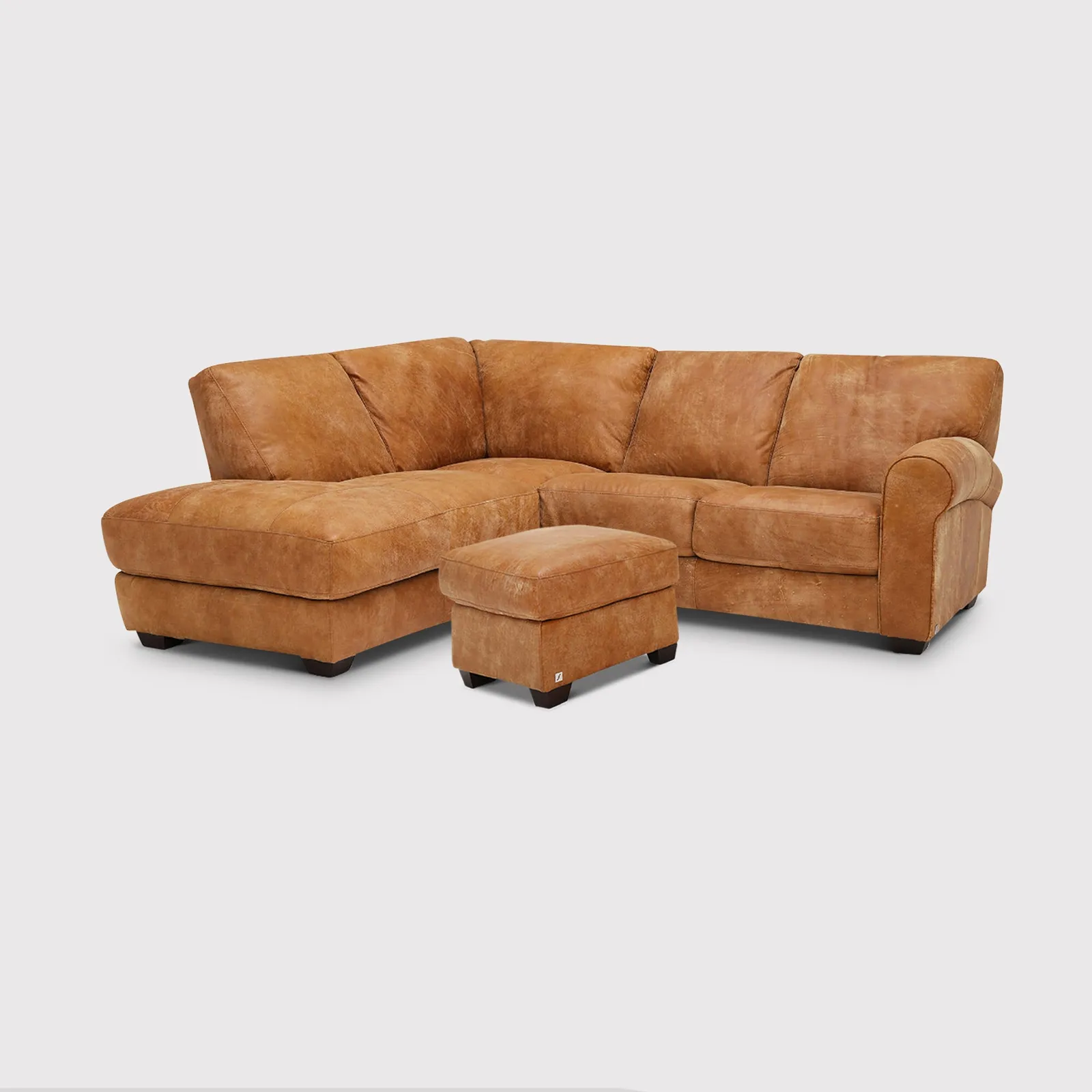 Houston Medium Corner Lhf Chaise & Footstool Sofa, Brown Leather | Barker & Stonehouse