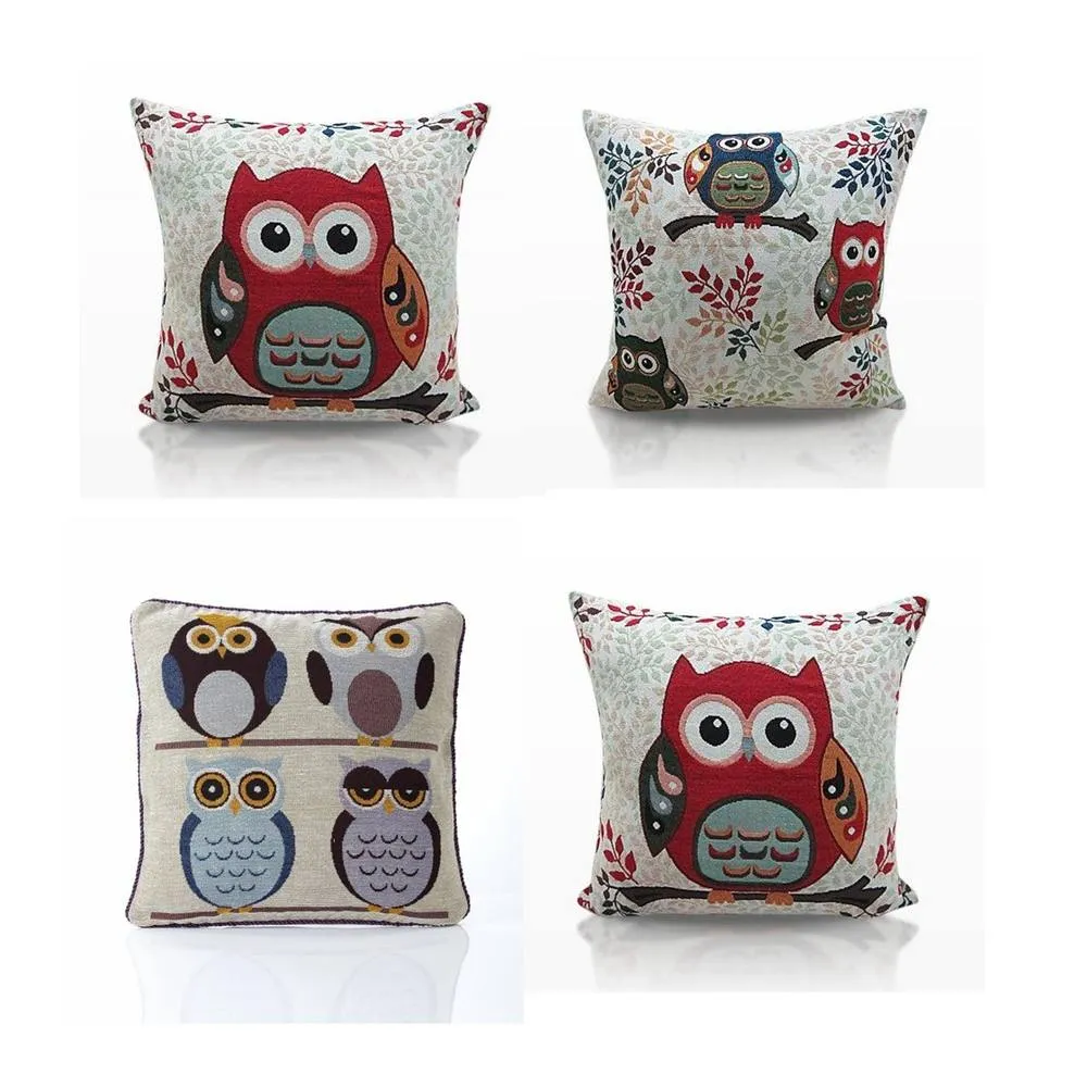 Luxury Living Whimsical Owl Tapestry Cushions (Set of 4 with Plump Pads)