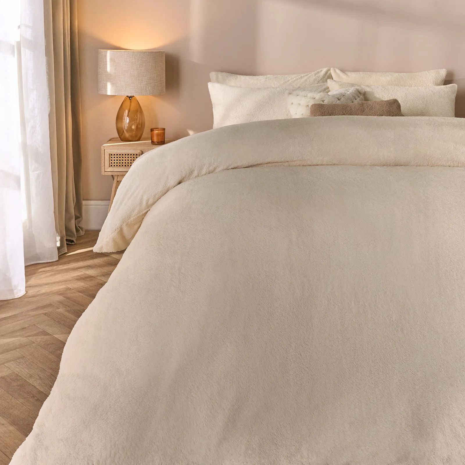 OHS Thermal Soft Teddy Fleece Duvet Cover Bedding Set in Cream