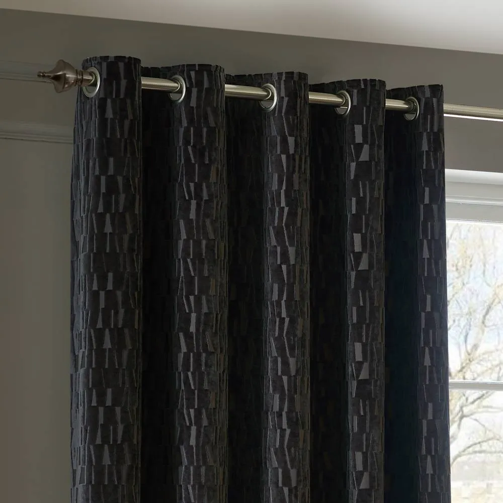 Paoletti Manhattan Velvet Eyelet Curtain Pair in Charcoal 3