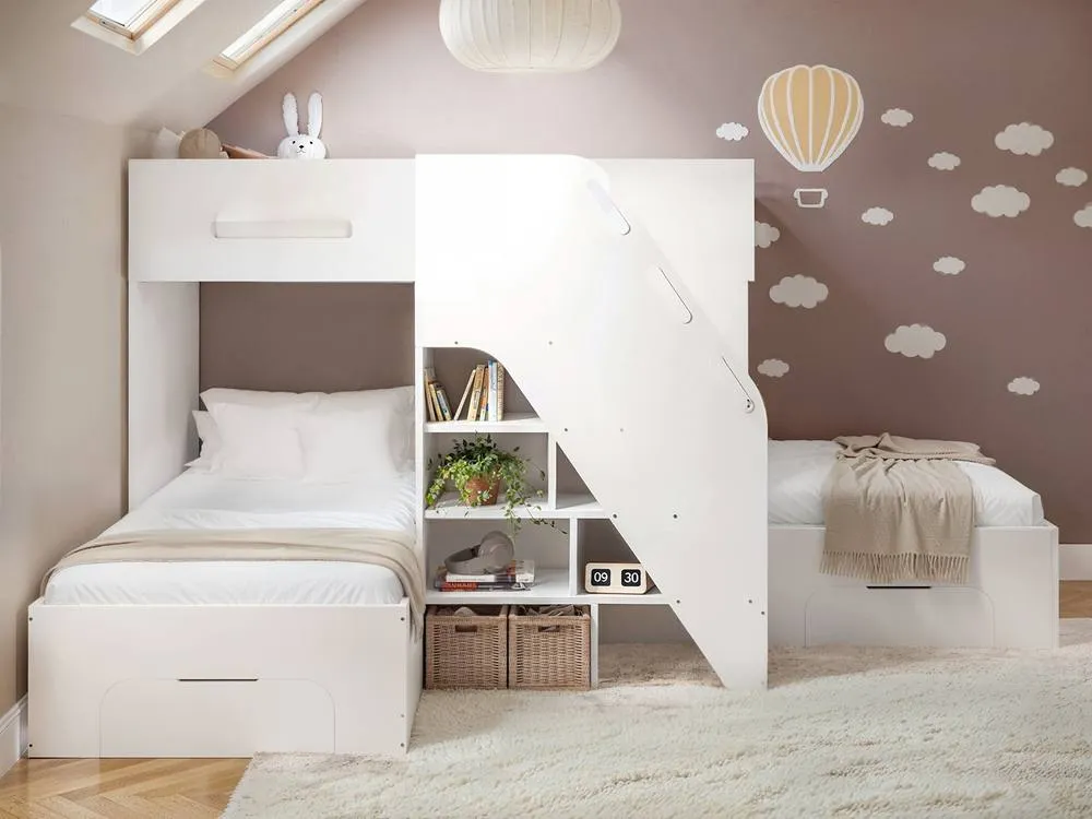 Flair Mason Staircase Triple Sleeper Bed with Storage in White 2