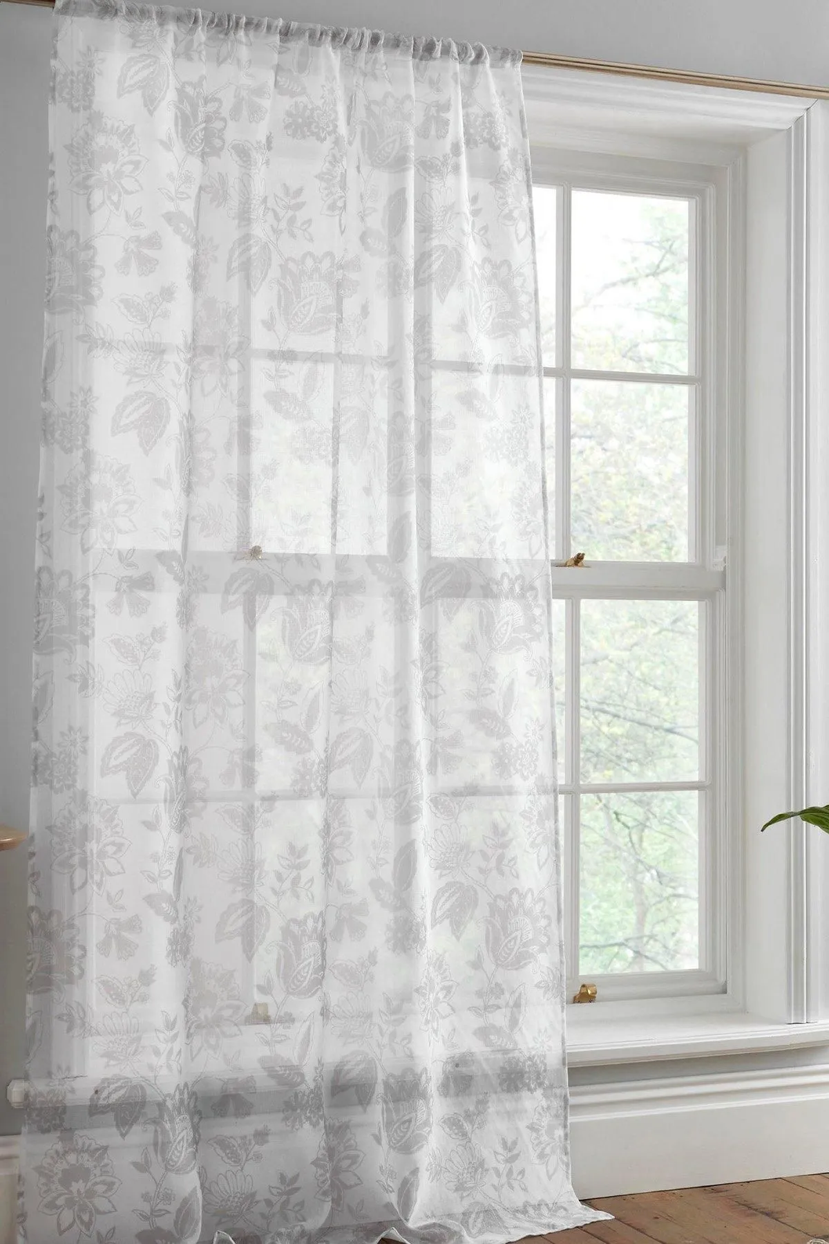 Dreams & Drapes 'Marinelli' Floral Print Voile Panel in Grey
