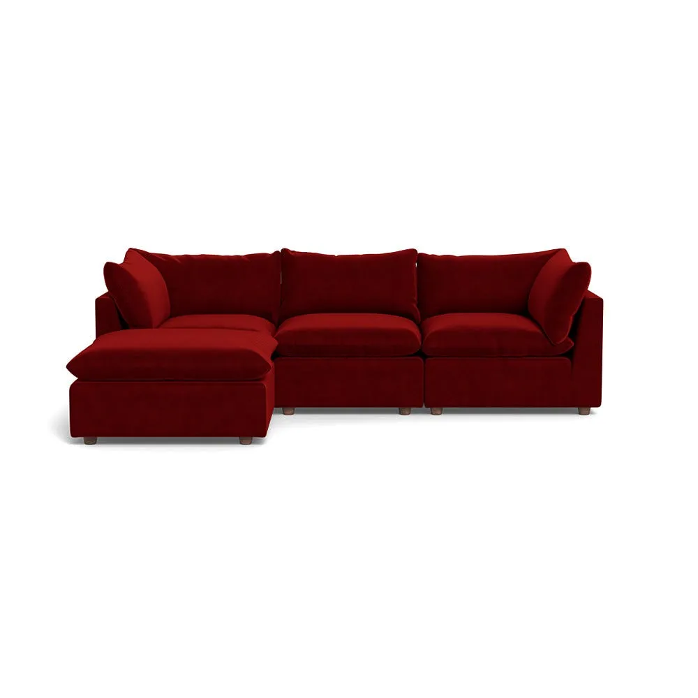 Heal's Astrid Left Hand Facing Corner Sofa Smart Luxe Velvet Mulberry Walnut Stained Beech Feet