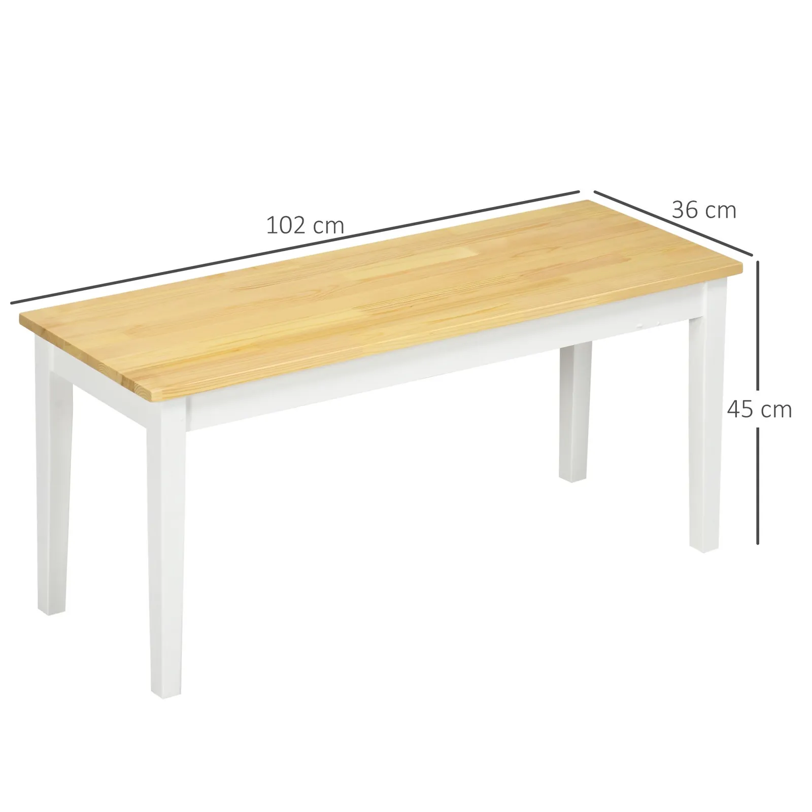HOMCOM Wood Dining Bench Wooden Bench for 2 People in White 3