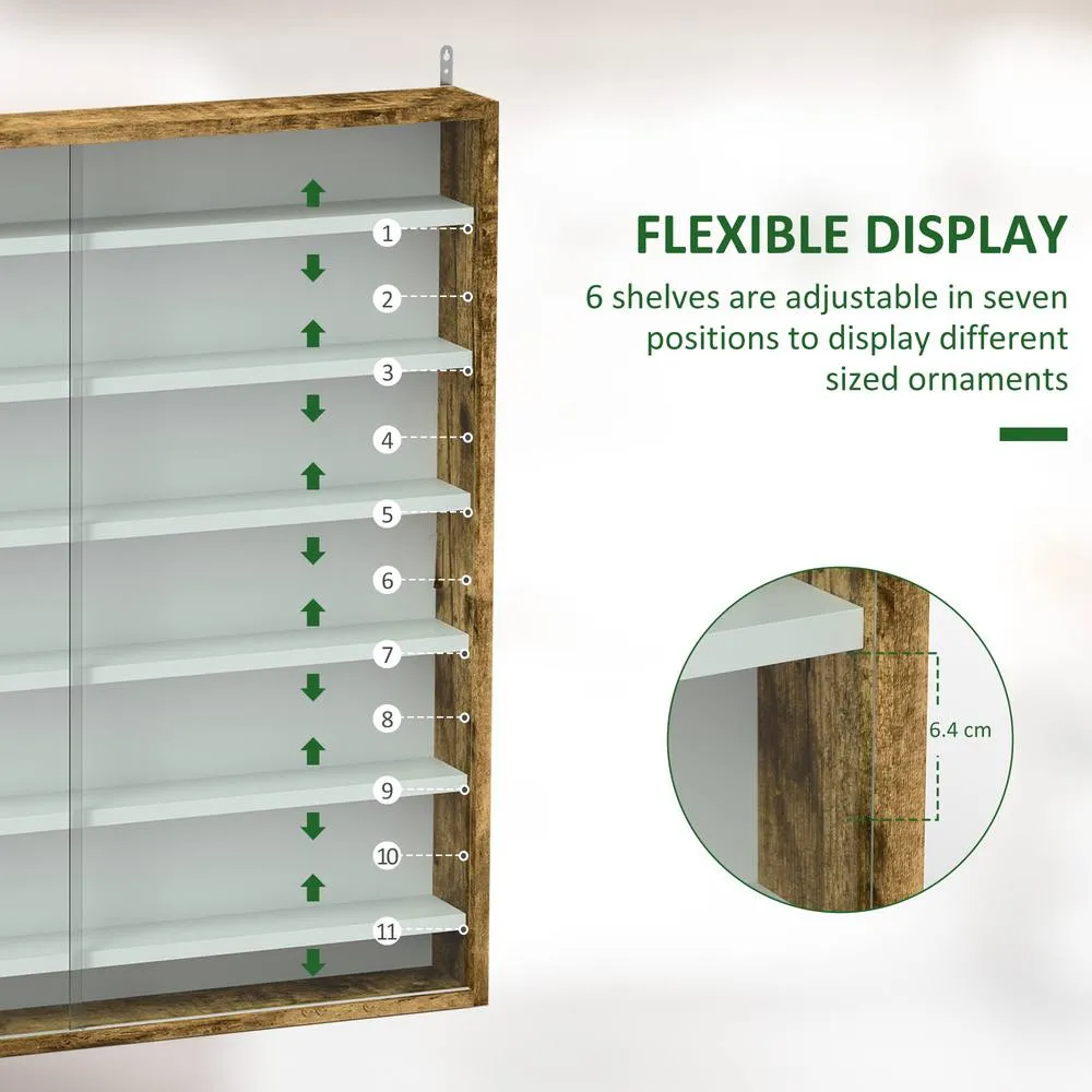 HOMCOM 7-Tier Wall Display Cabinet w/ Adjustable Shelves Glass Doors in Brown 4