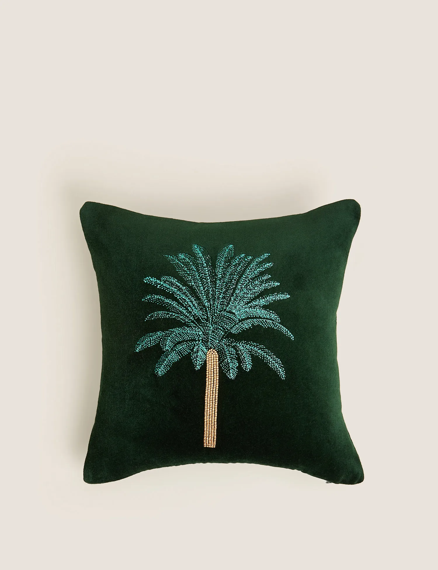 M&S Pure Cotton Velvet Embroidered Palm Cushion