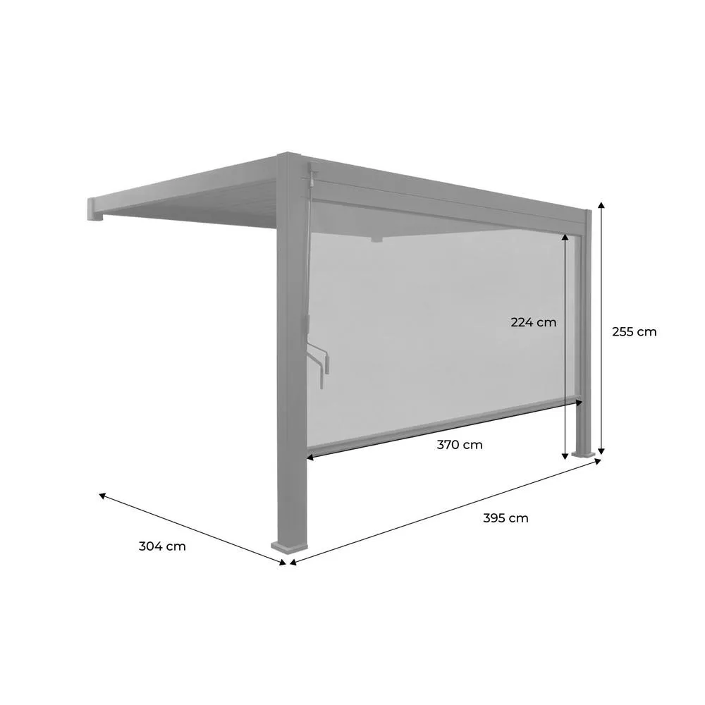 sweeek Lean to pergola with louvered roof in aluminium 4x3m + 4m blind in Dark Grey 5