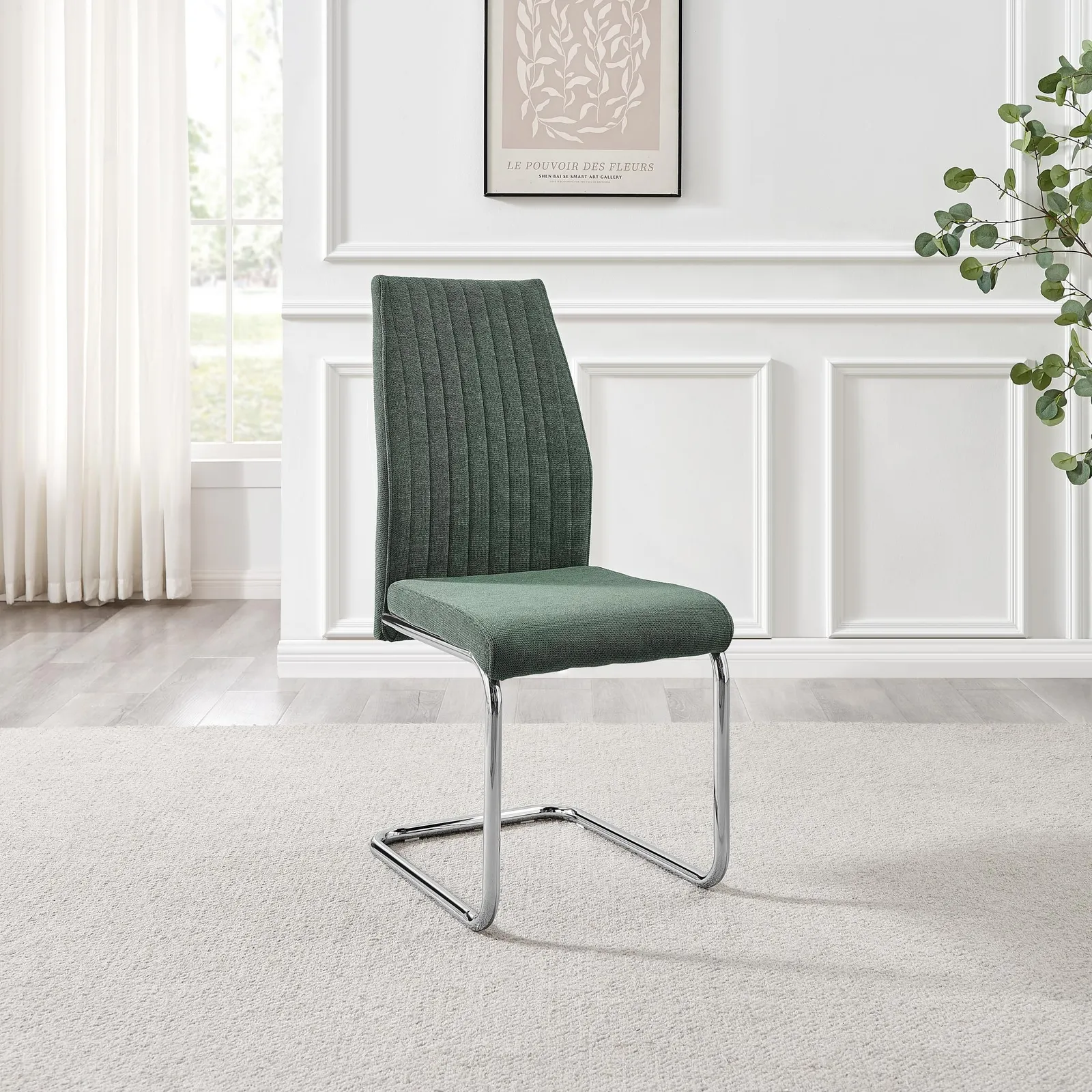 FurnitureboxUK Lorenzo 2x Fabric Silver Leg Dining Chair in Green 4