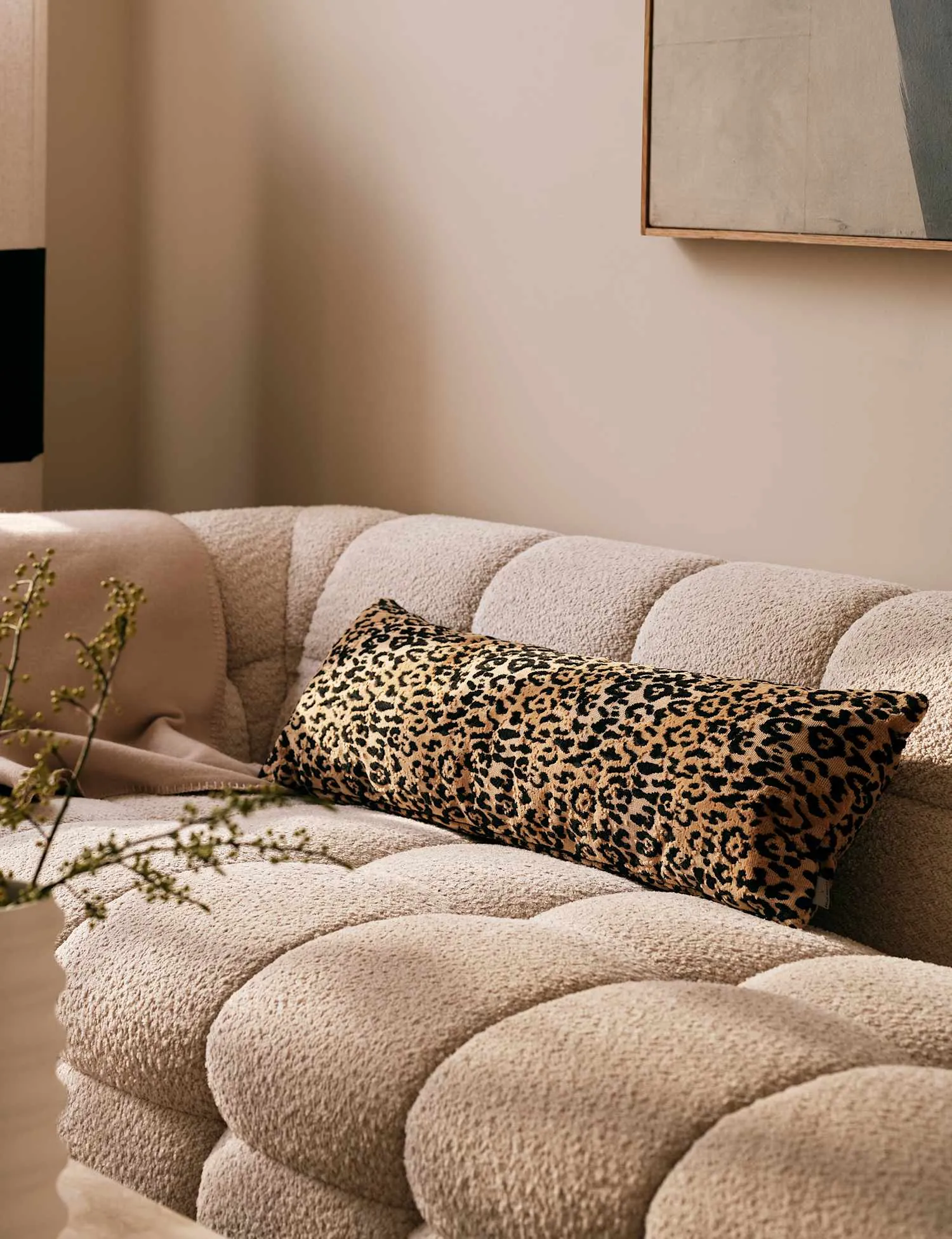 M&S X Kelly Hoppen Velvet Leopard Print Long Bolster Cushion Brown Mix