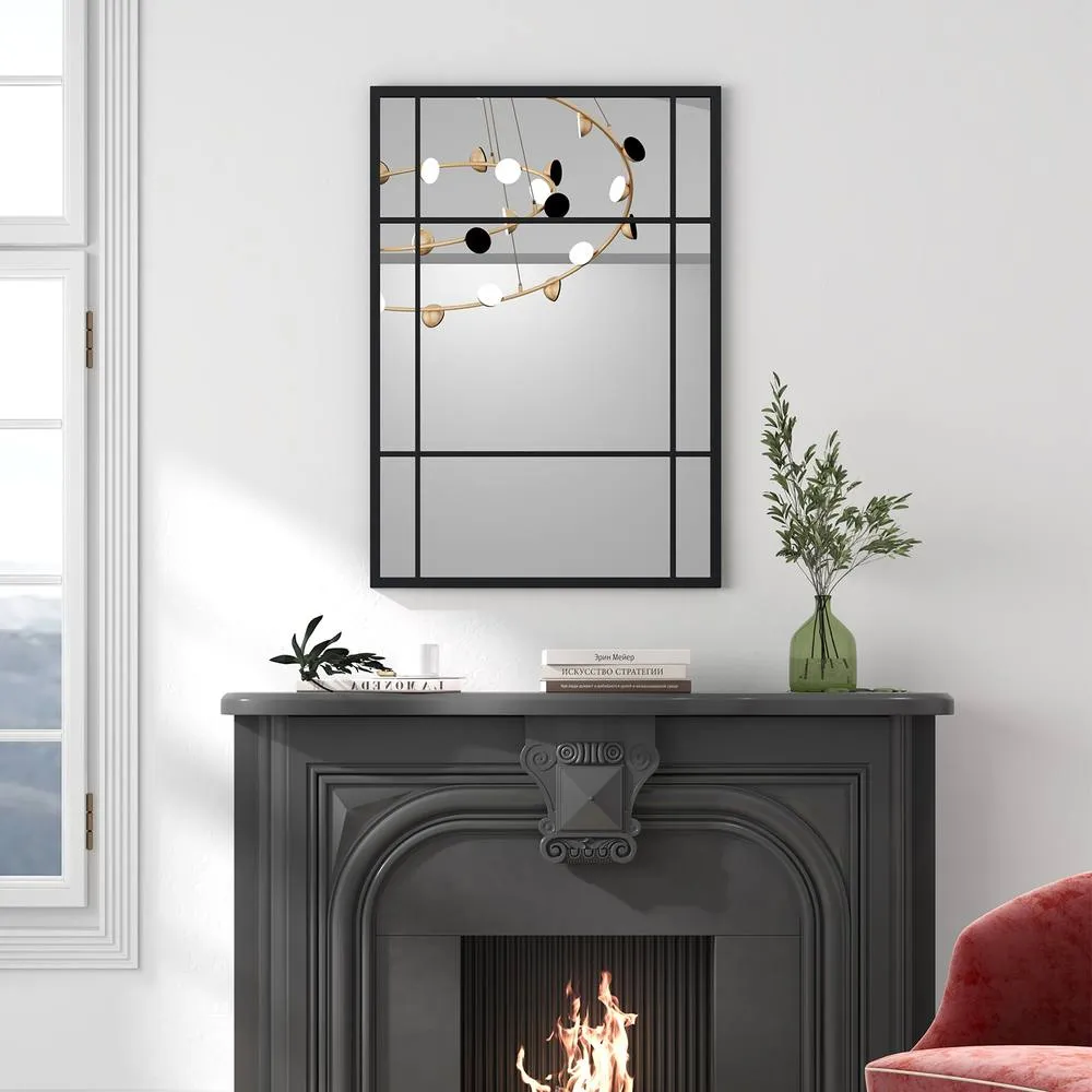 Costway 100x70cm Wall Mounted Mirror Rectangular Hanging Decorative Mirror in Black 6