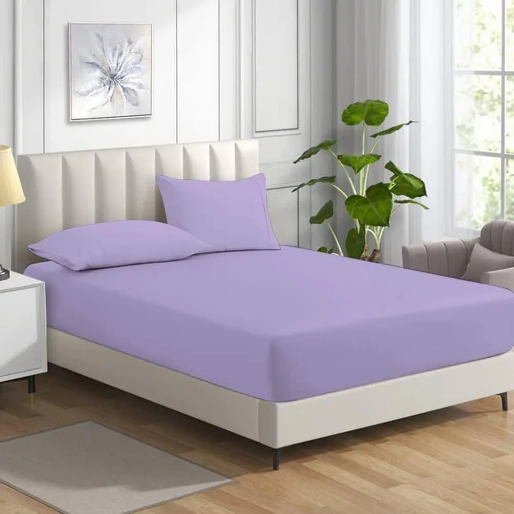 Homes-Linen Non Iron Polycotton Fitted Sheet 25cm Deep Easy Care Percale in Lilac