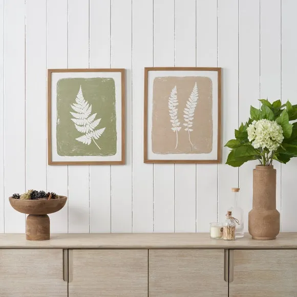 Set Of 2 Green & Natural Fern Framed Canvases