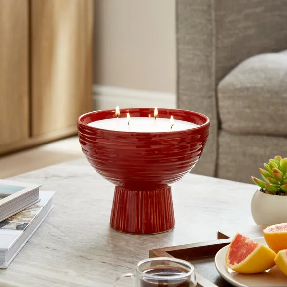 Textured Ceramic Woody Round Multi Wick Candle