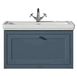 Bayswater Hartleigh Stiffkey Blue Traditional Wall Hung Vanity Unit & 1 Tap Hole Traditional Recessed Basin - 800mm