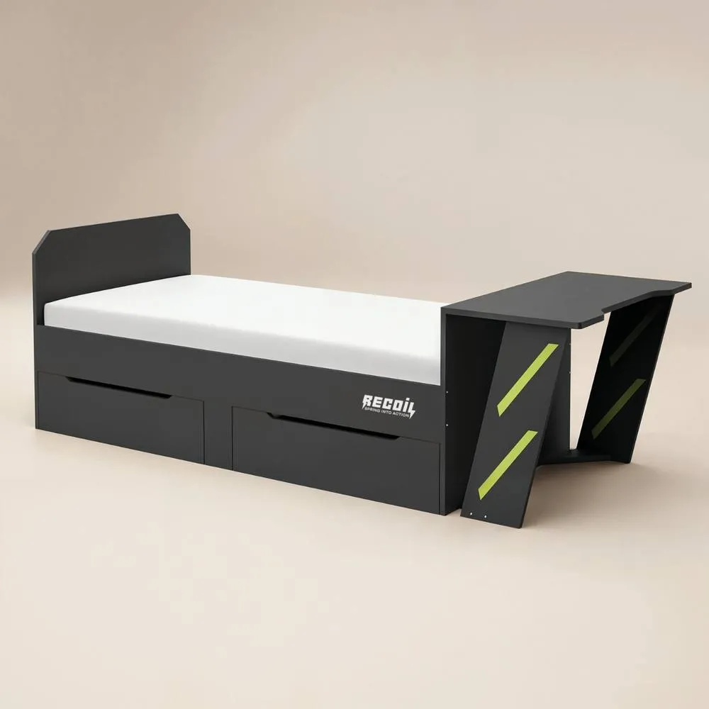 Flair Alister Gaming Single Bed with Desk Charcoal & Green 5