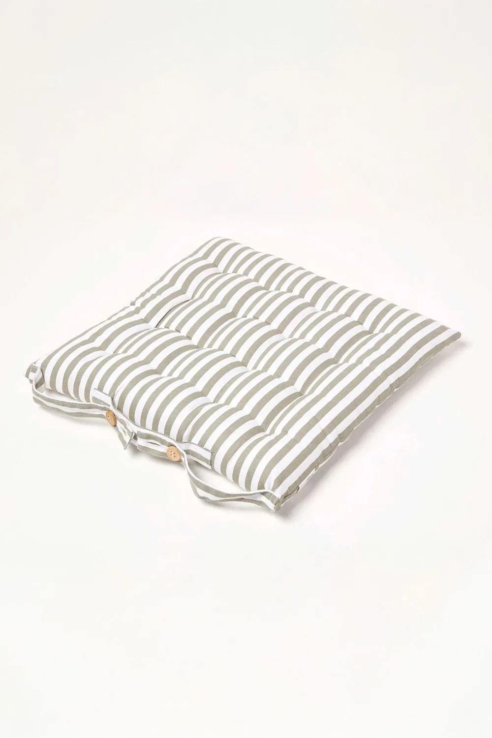 Homescapes Set of 4 Grey Stripe Seat Pad with Button Straps 100% Cotton 40 x 40 cm 3