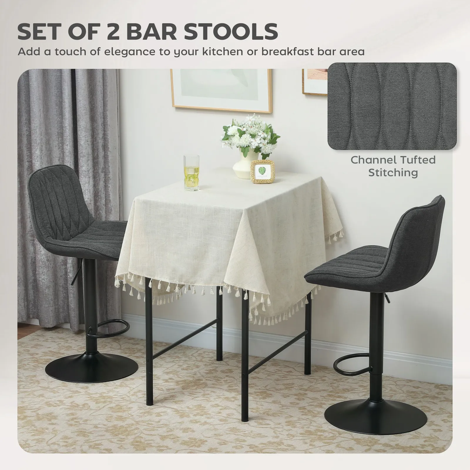 HOMCOM Bar Stools Set of 2, Modern Armless Bar Chairs in Dark Grey 4