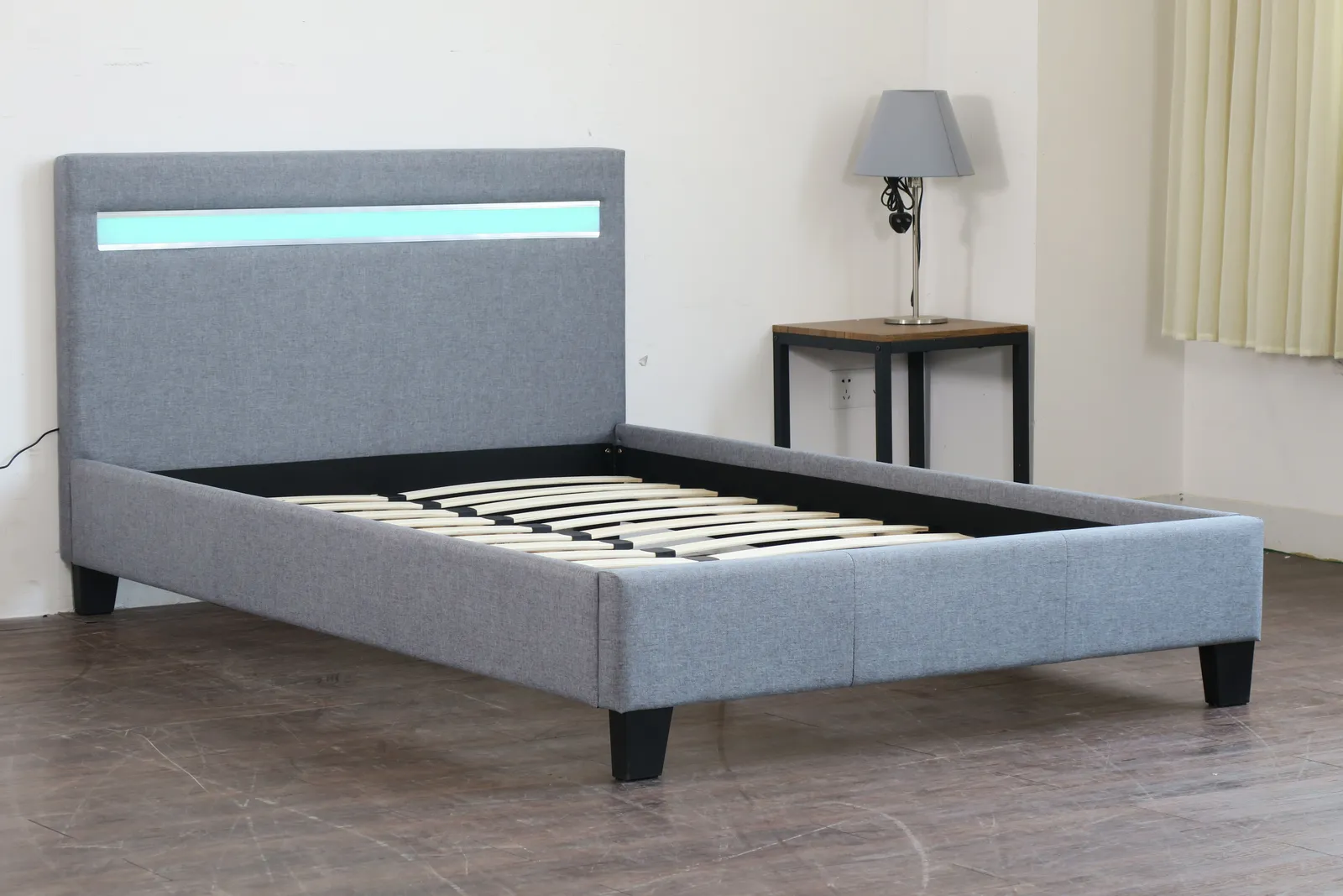 Comfy Living Ltd Modern Hopsack Fabric Upholstered Bedframe With LED Strip in Light Grey 5