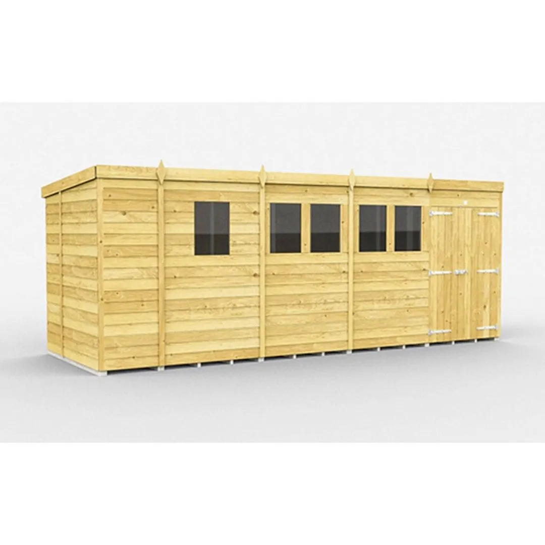Buttercup Farm 17 x 7 Feet Pent Shed - Double Door W/ Windows - L214 x W492 x H201 cm in Brown