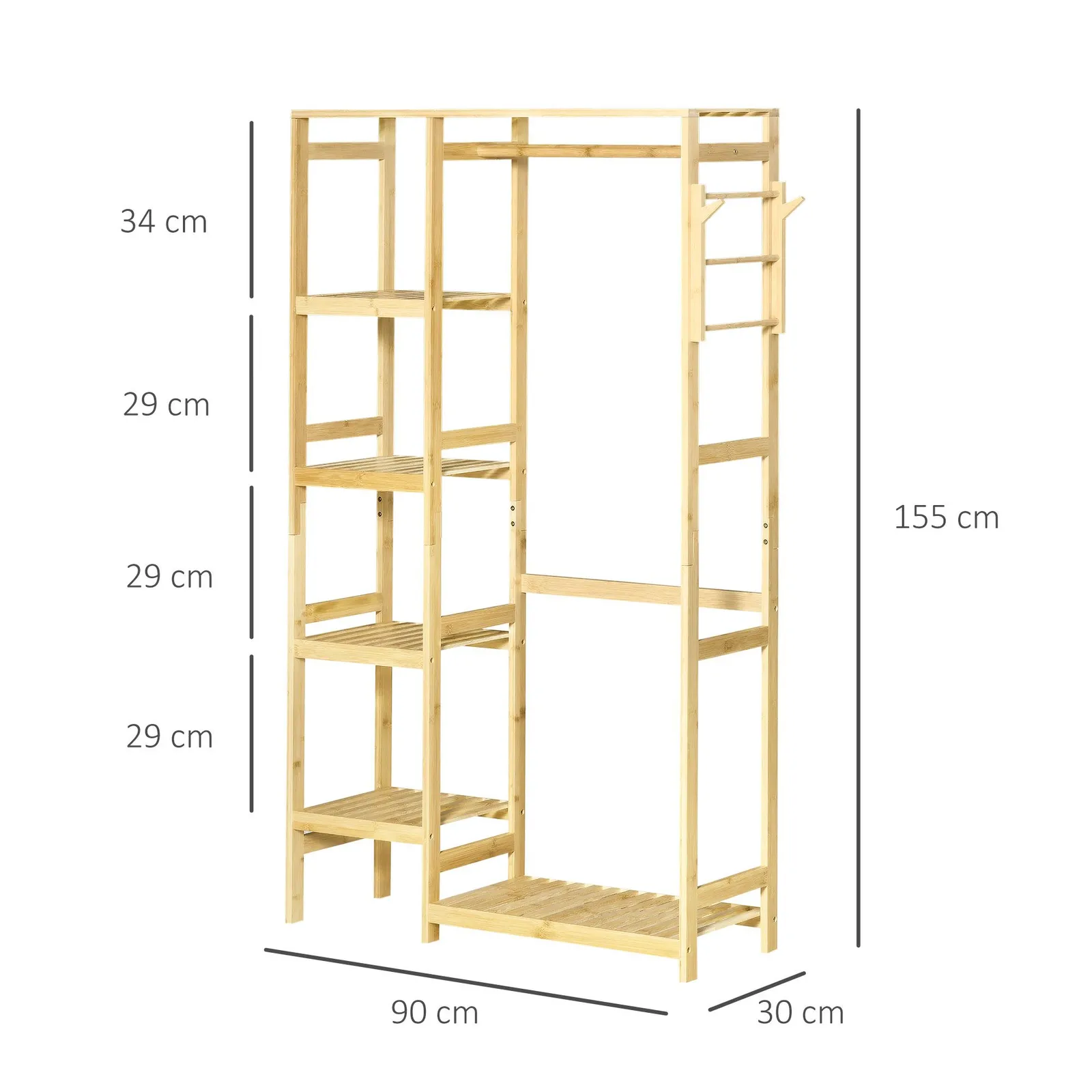 HOMCOM Coat Rack Bamboo Garment Rack with Storage Shelf Hanging Rail in Light Brown 3