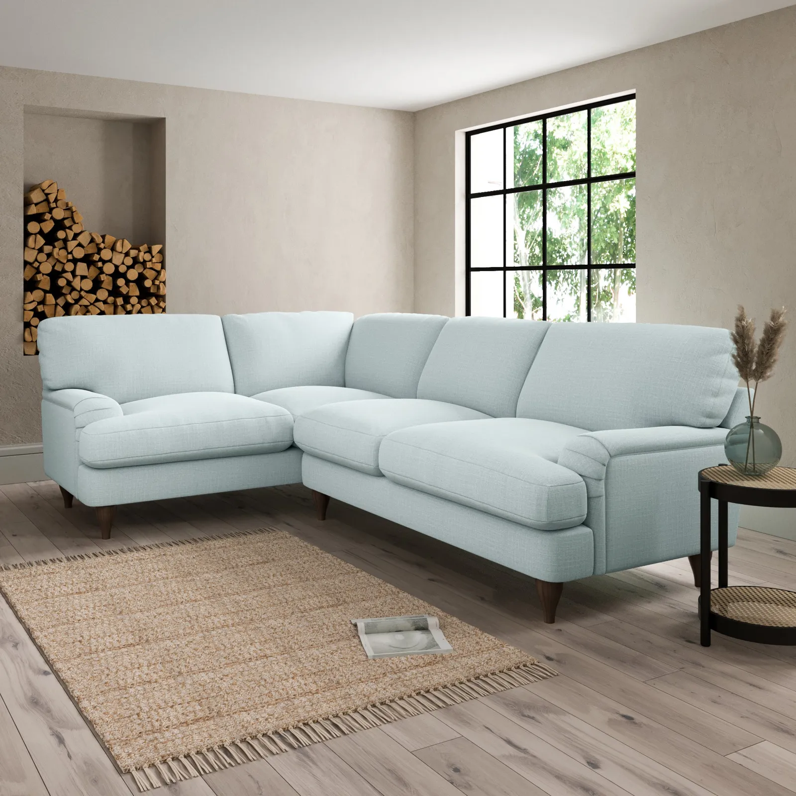 Darwin Slub Cotton Blend Left Hand Corner Sofa Blue