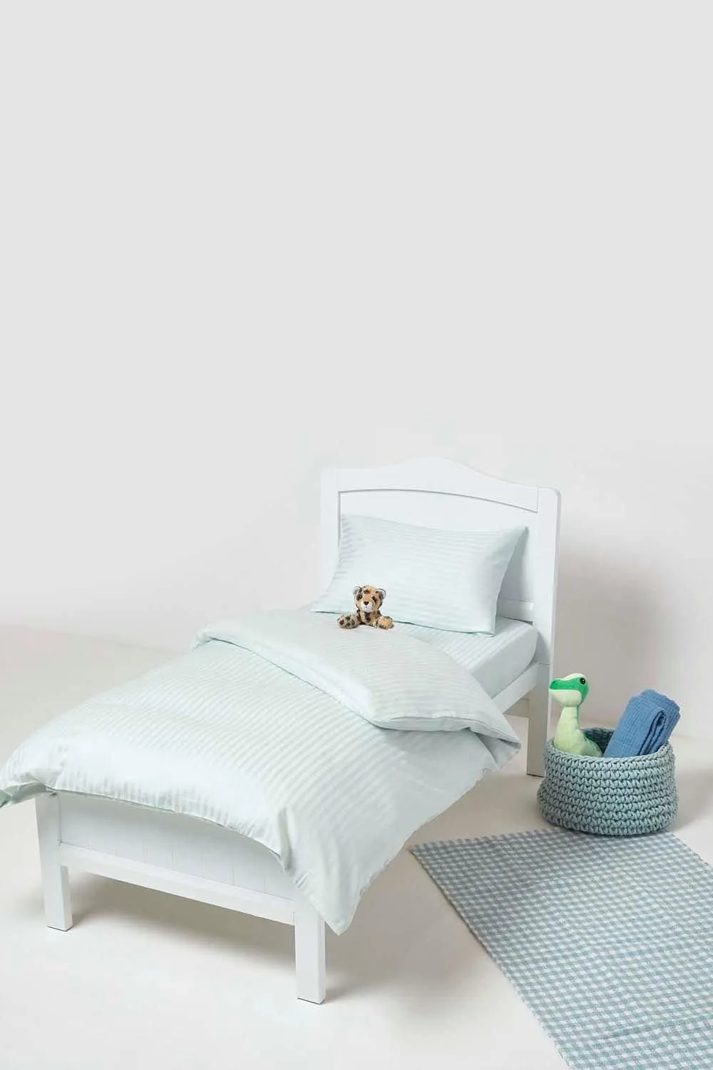 Homescapes Cotton Stripe Fitted Cot Sheets 330 Thread Count, 2 Pack in Blue 2