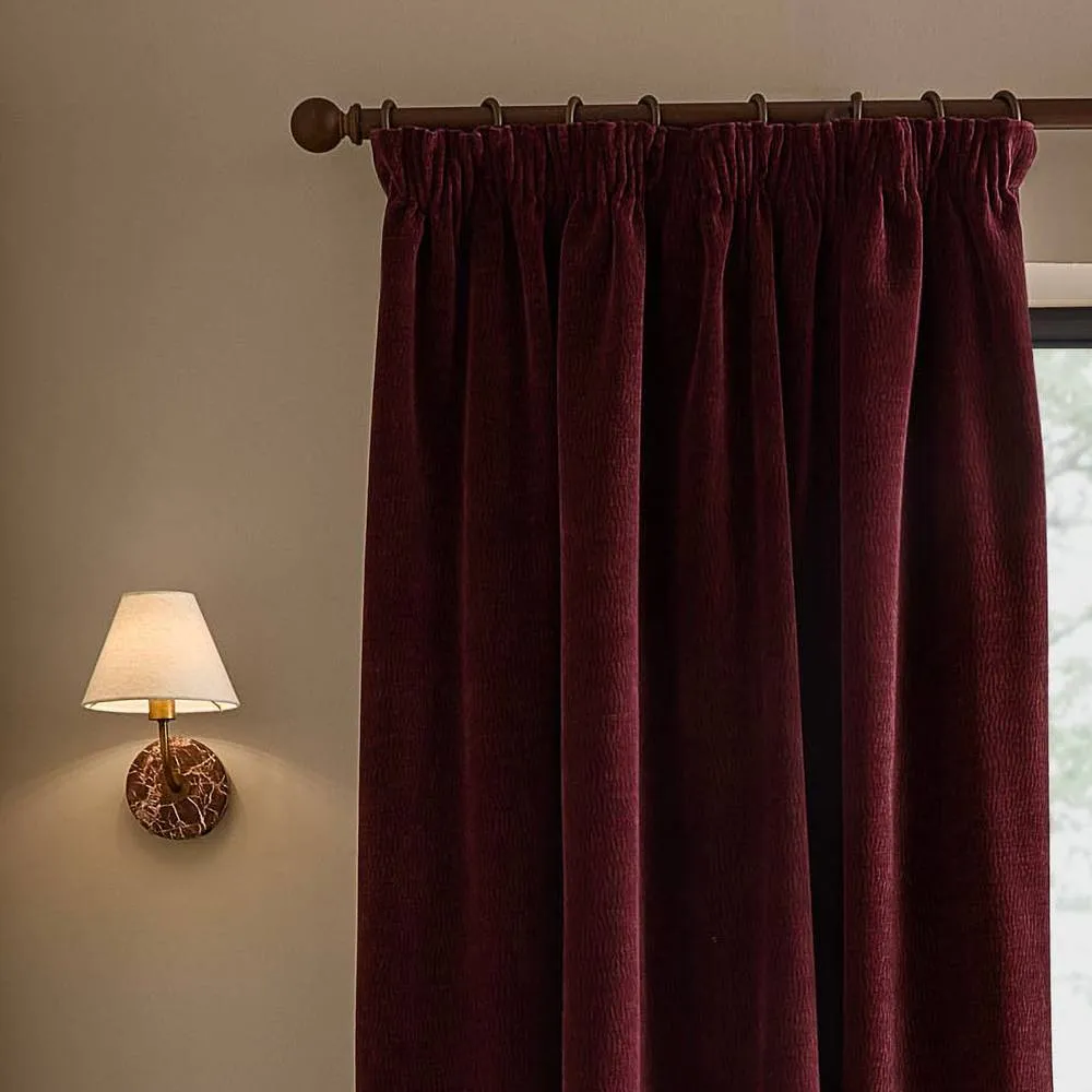 Yard Heath Washed Velvet Fully Lined Pencil Pleat Curtain Pair in Wine 3