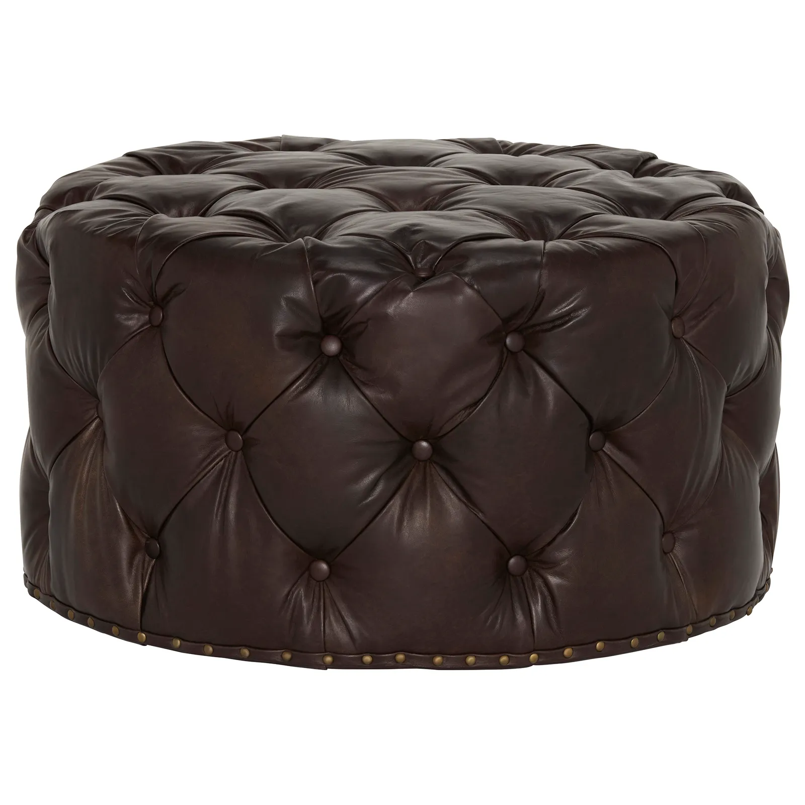 Timothy Oulton Lord Digsby Round Medium Footstool, Brown Leather | Barker & Stonehouse 2