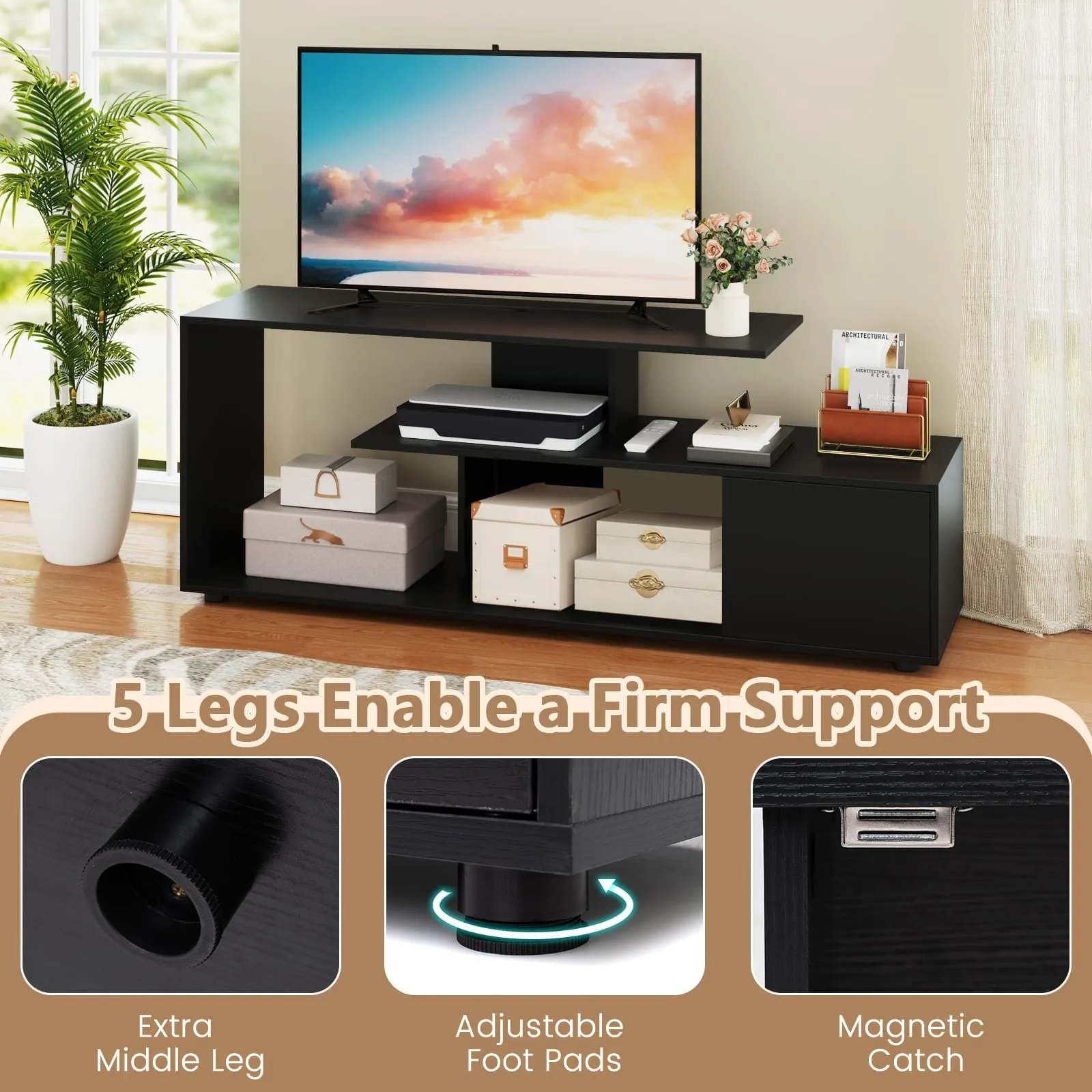 Costway TV Stand for TVs up to 55" 3-Tier Media Console Table w/Storage-Black in Black 6