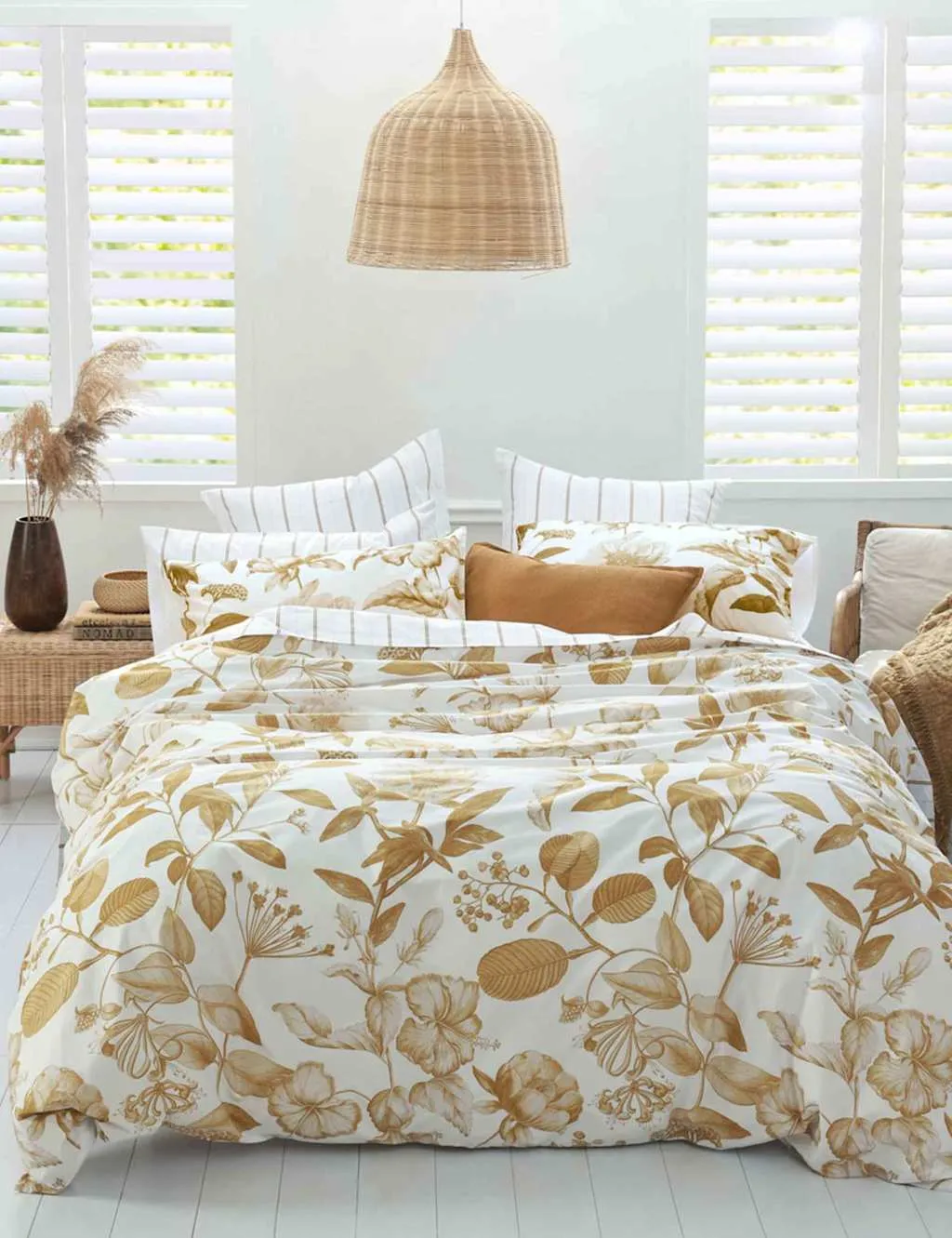 MM Linen Pure Cotton Botanical Ochre Bedding Set White Mix