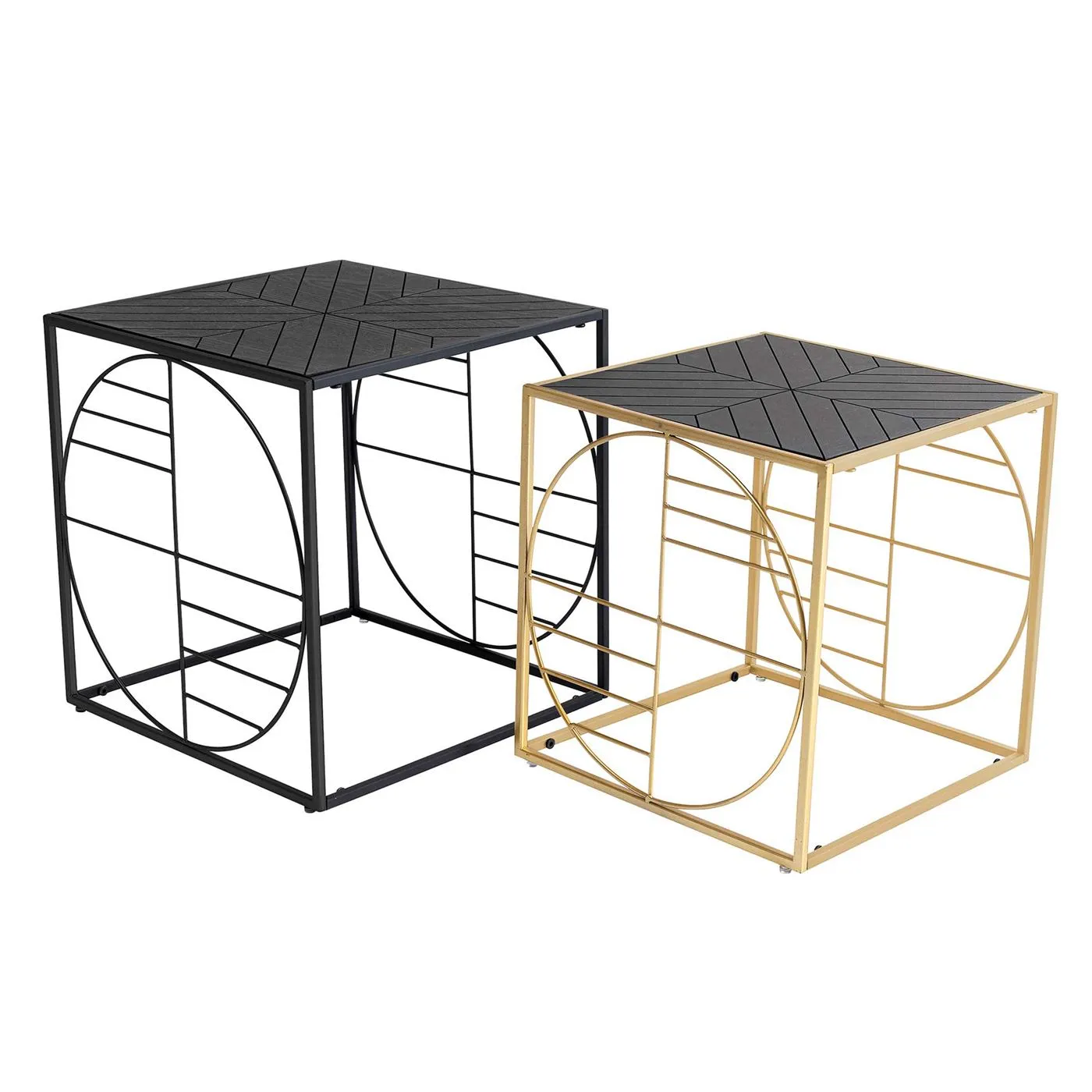 Set of 2 Linton Side Tables Black and Gold
