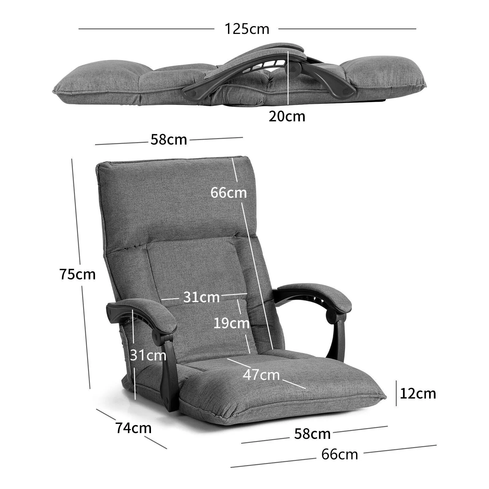 Costway Adjustable Floor Chair Gaming Floor Chair Lazy Sofa W/ Linkage Armrest in Grey 4