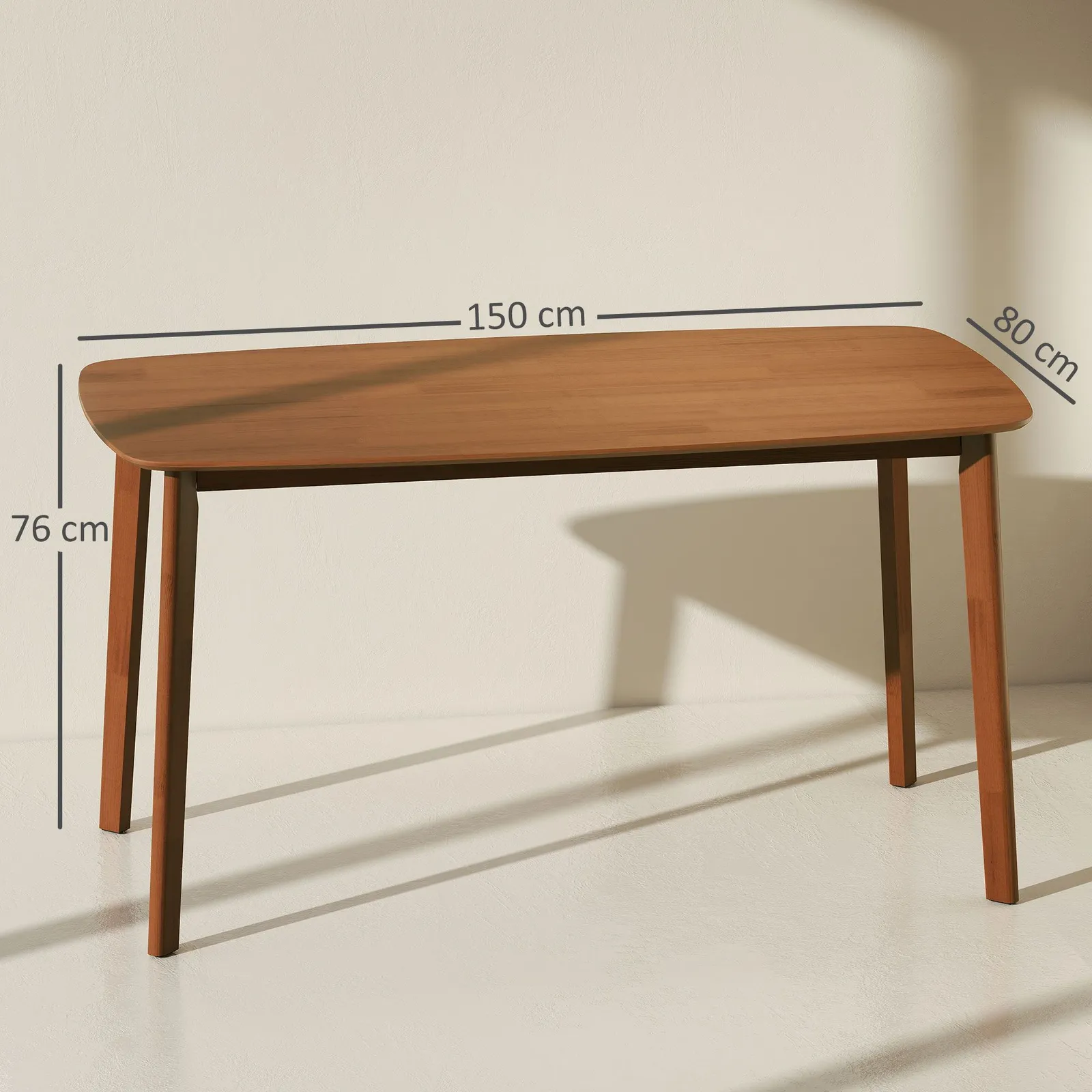 HOMCOM 150 cm Rectangular Dining Table with Solid Wood Frame, Light Brown 3