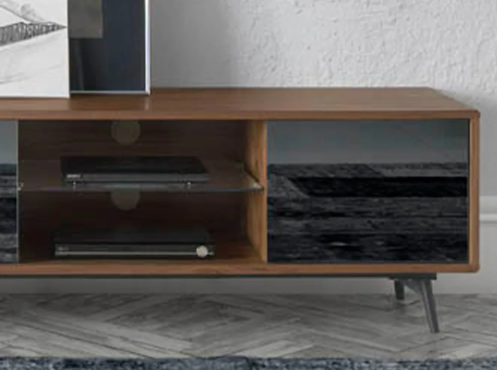 Angel Cerda Walnut TV Unit with Mirror-Effect Black Glass, 4 5
