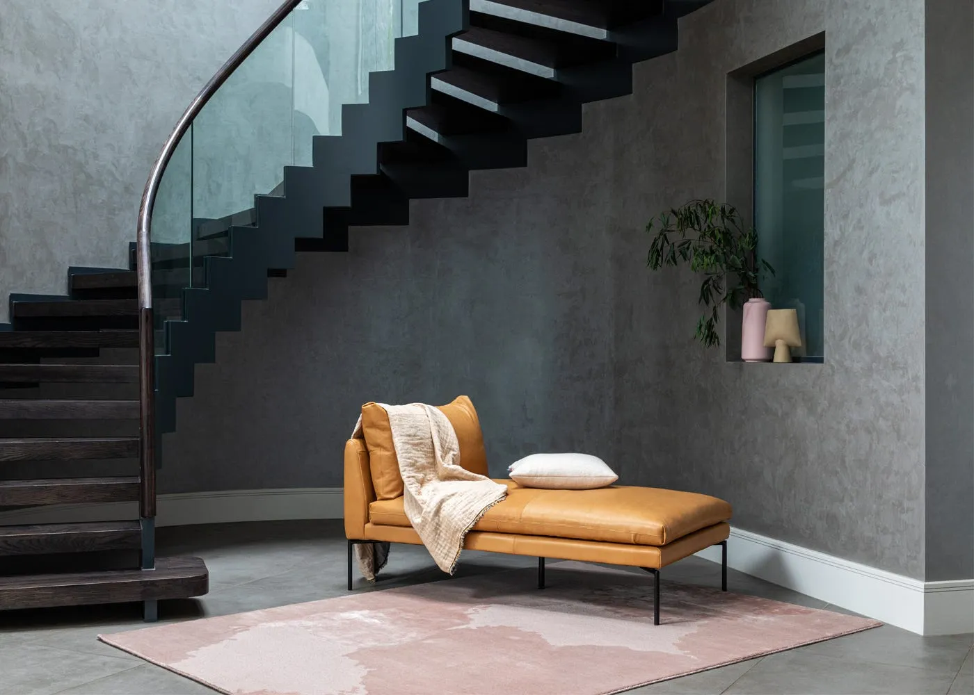 Heal's Matera Chaise Longue Siena Cotton Dusky Pink Stainless Steel Foot 2