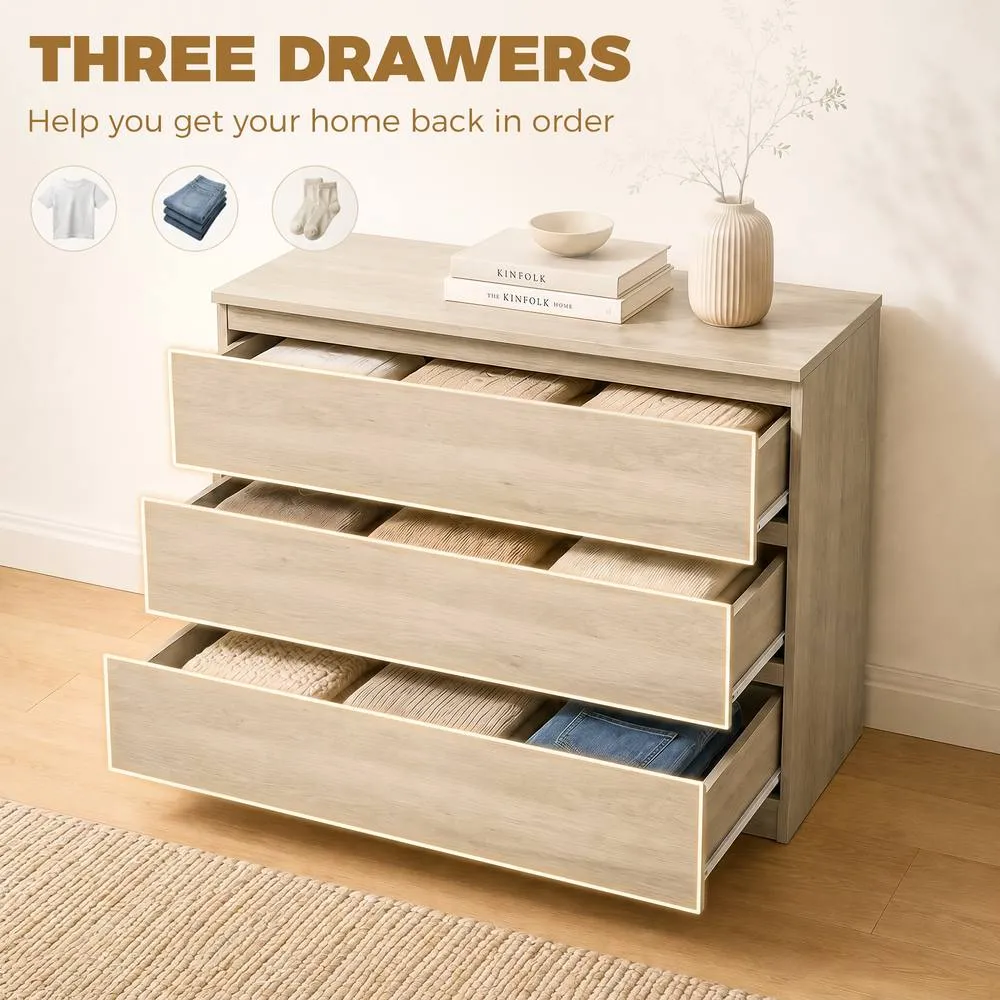 HOMCOM 3-Drawer Storage Organiser Unit for Living Room, Oak in Light Oak 5