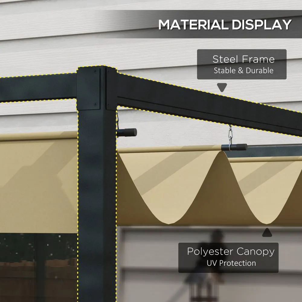 OUTSUNNY Metal Pergola Gazebo Patio Sunshelter Retractable Canopy in Khaki 4